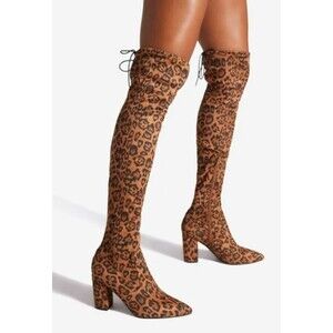 New ShoeDazzle Cheetah Aubriana Chunky High Heel Over Knee Boots Size 8.5